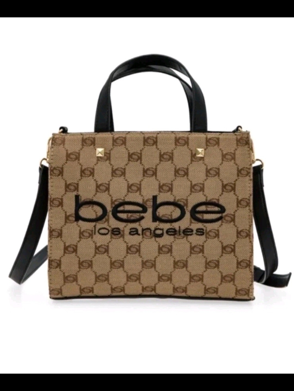 bebe Los Angeles Tan Logo Top-Handle Crossbody Bag